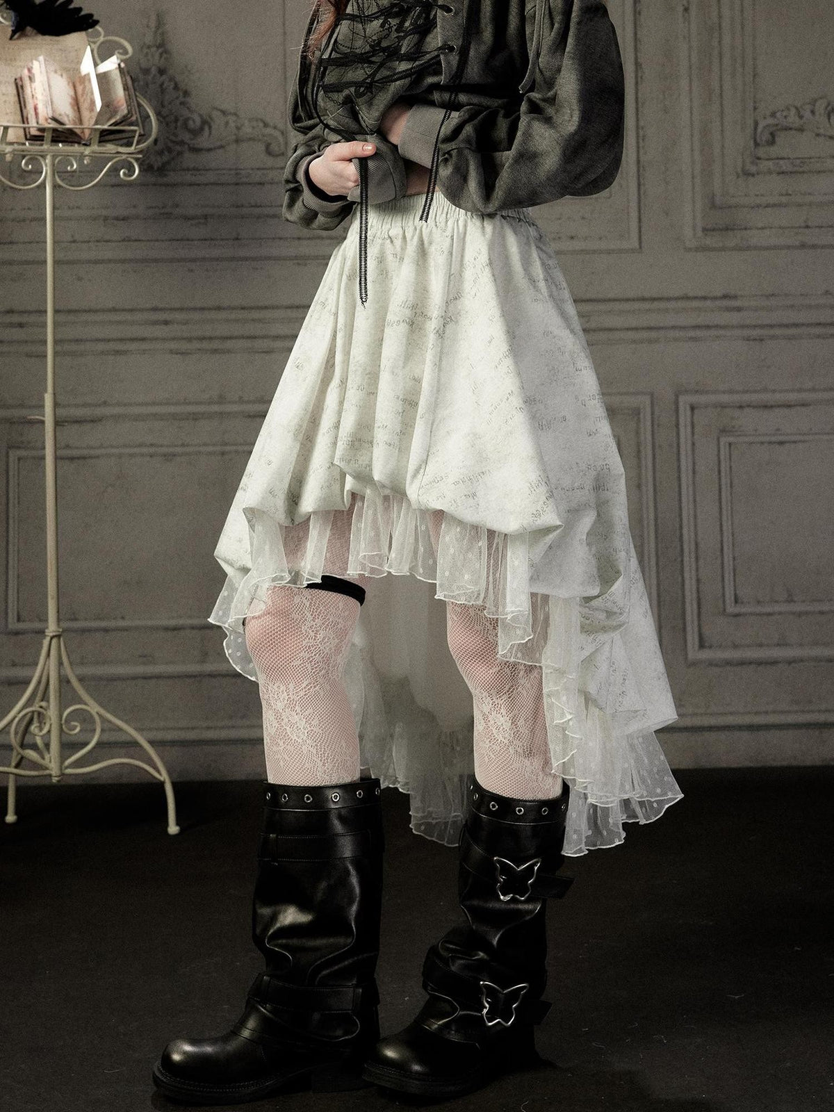 ALL iN plan Ivory Lace Irregular Tiered Smocked Waist Women&