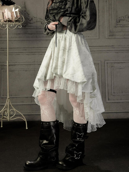ALL iN plan Ivory Lace Irregular Tiered Smocked Waist Women&