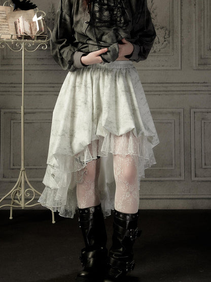 ALL iN plan Ivory Lace Irregular Tiered Smocked Waist Women&