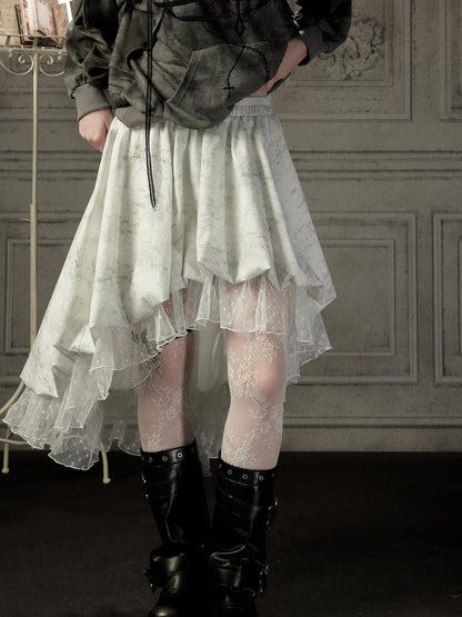 ALL iN plan Ivory Lace Irregular Tiered Smocked Waist Women&
