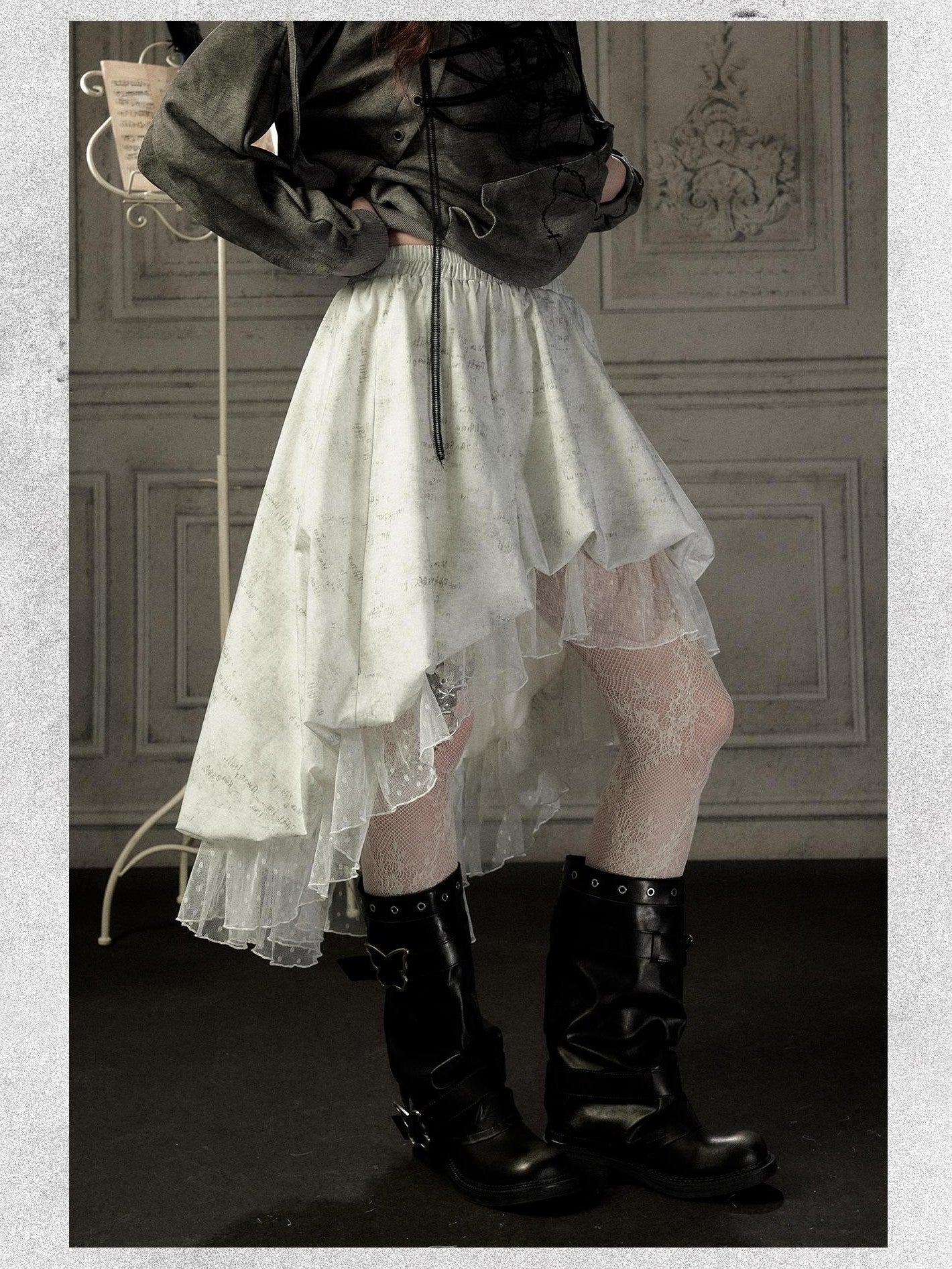 ALL iN plan Ivory Lace Irregular Tiered Smocked Waist Women&
