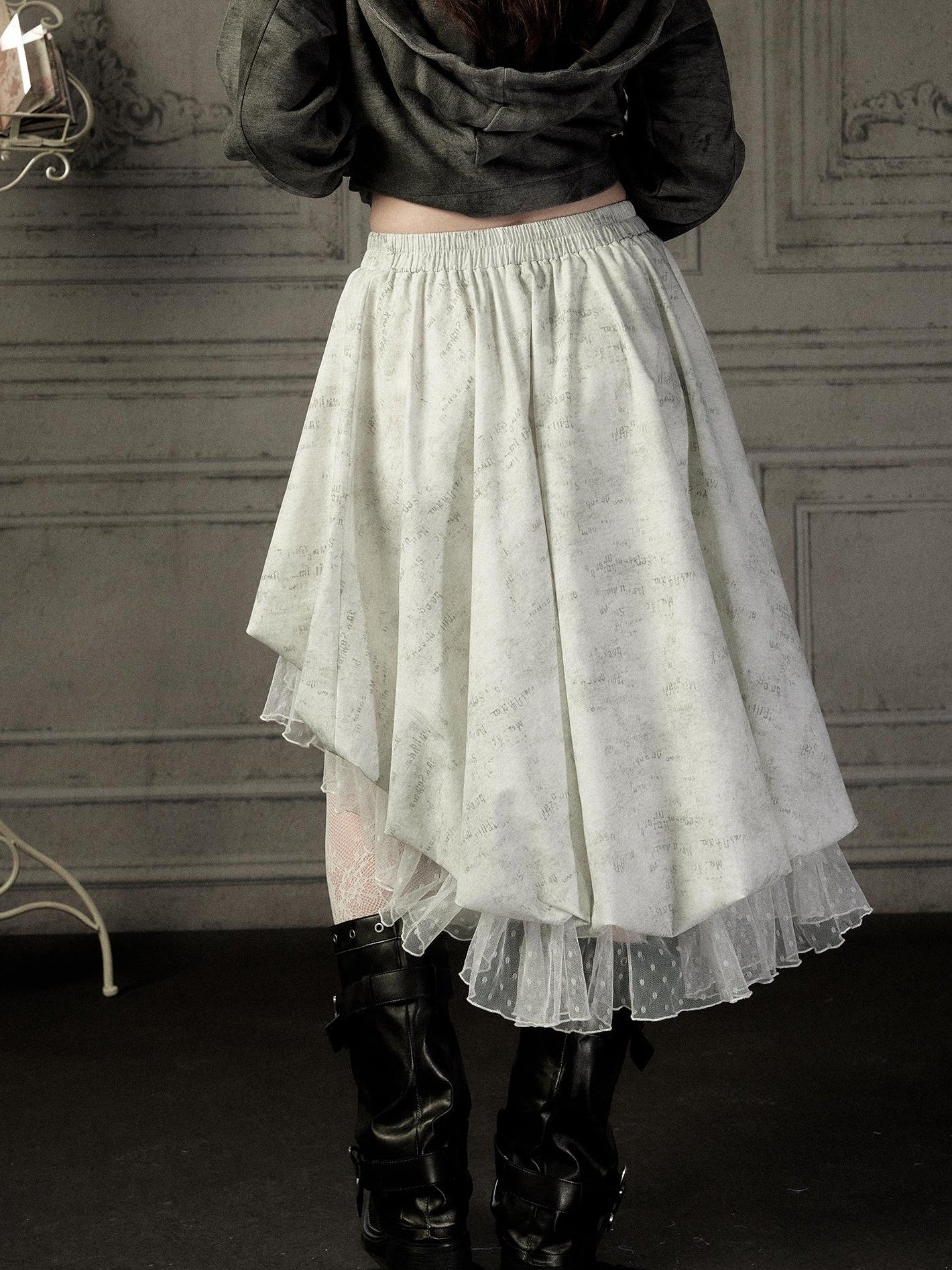 ALL iN plan Ivory Lace Irregular Tiered Smocked Waist Women&