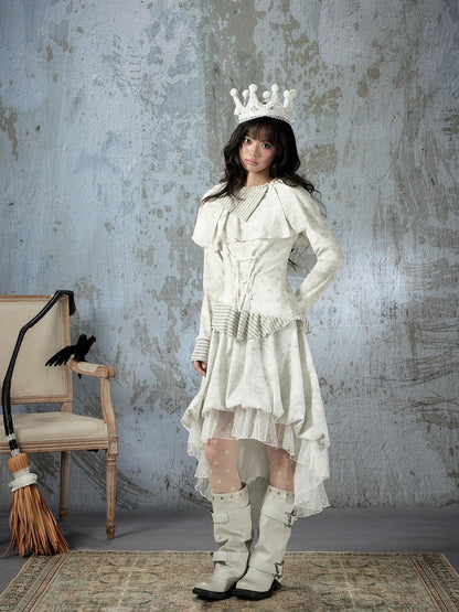 ALL iN plan Ivory Lace Irregular Tiered Smocked Waist Women&