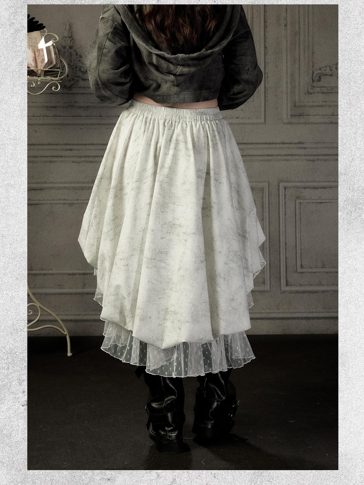ALL iN plan Ivory Lace Irregular Tiered Smocked Waist Women&