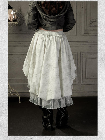 ALL iN plan Ivory Lace Irregular Tiered Smocked Waist Women&