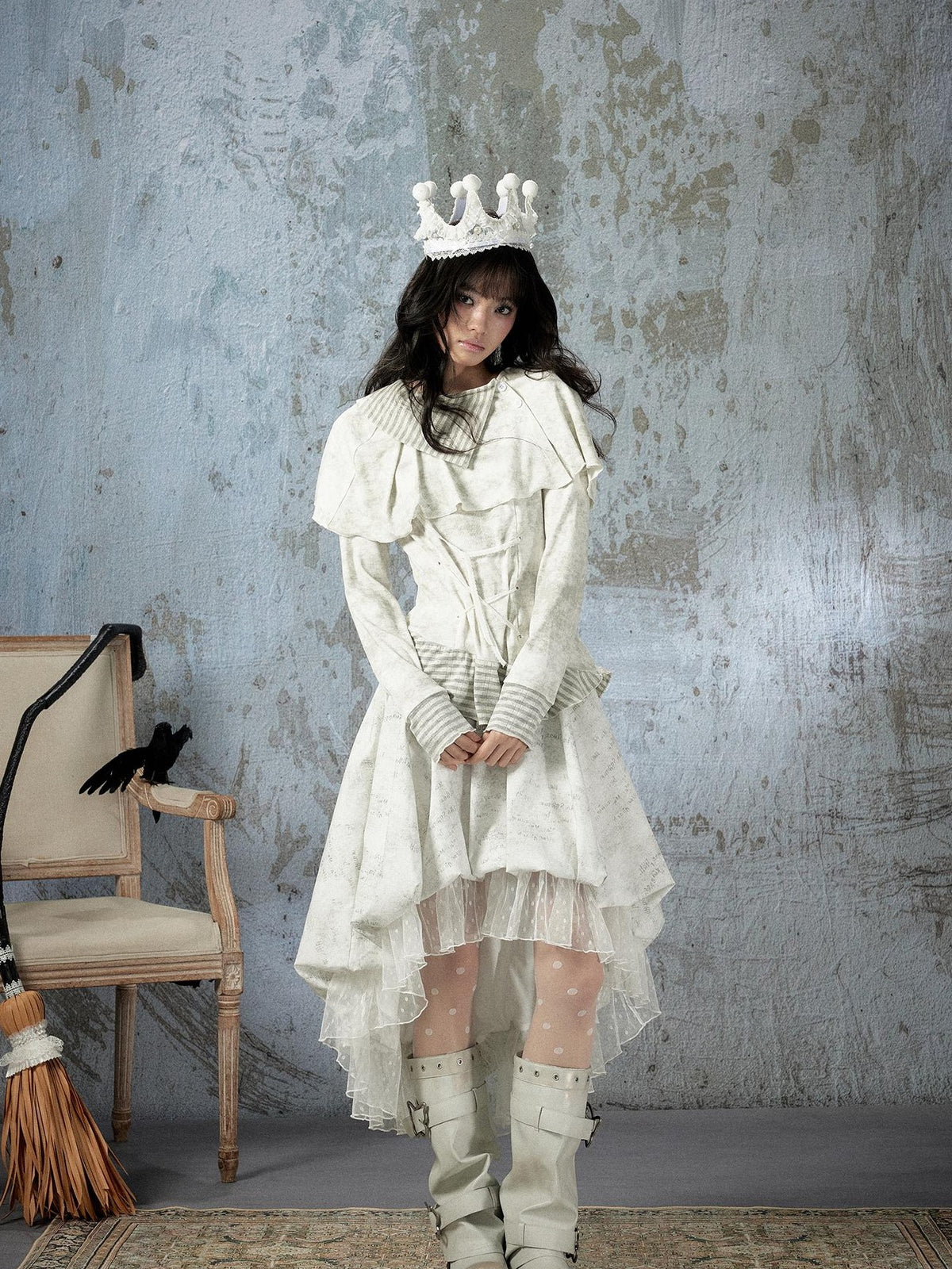 ALL iN plan Ivory Lace Irregular Tiered Smocked Waist Women&