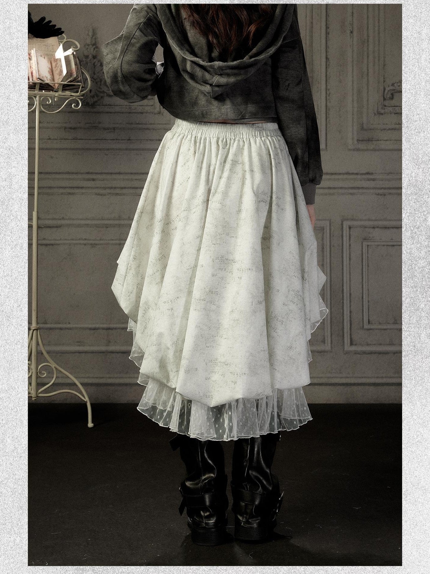 ALL iN plan Ivory Lace Irregular Tiered Smocked Waist Women&