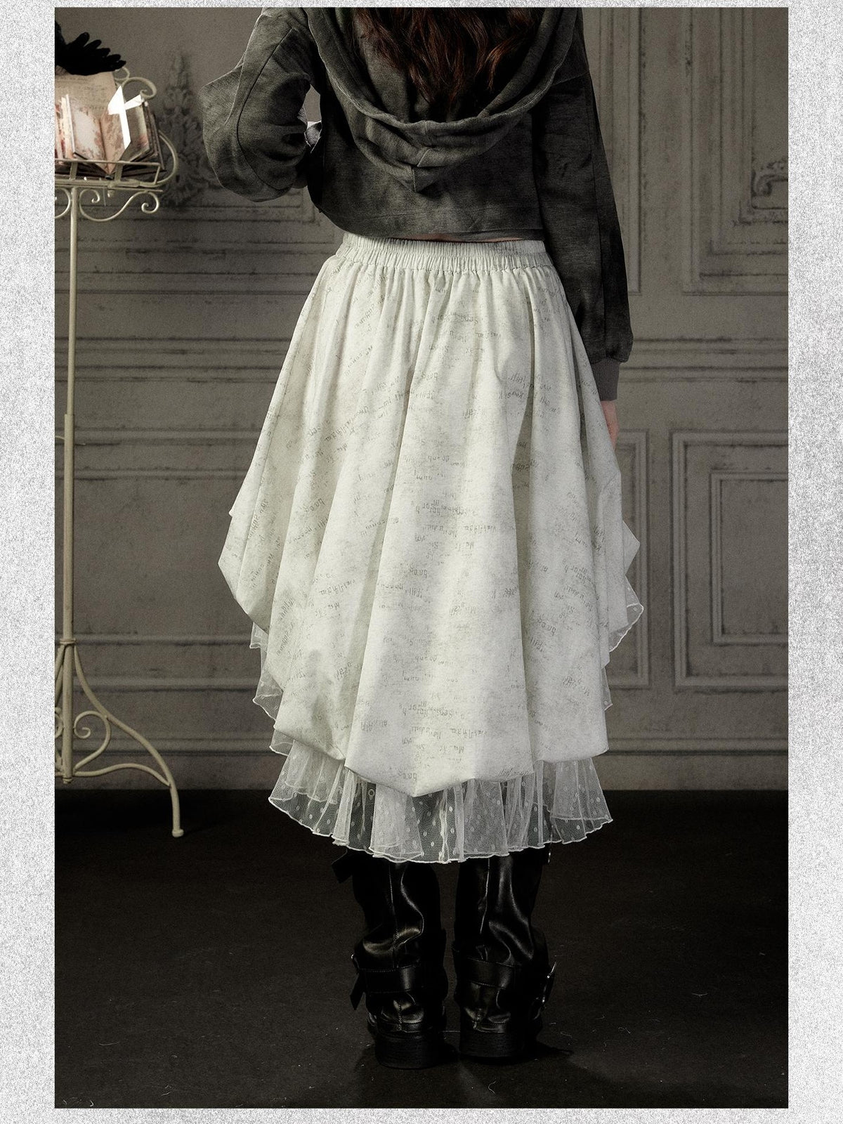 ALL iN plan Ivory Lace Irregular Tiered Smocked Waist Women&