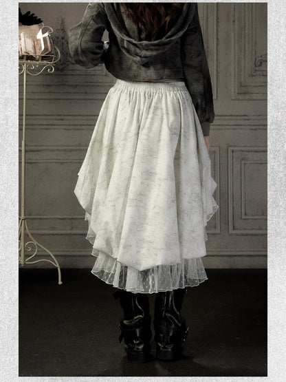 ALL iN plan Ivory Lace Irregular Tiered Smocked Waist Women&