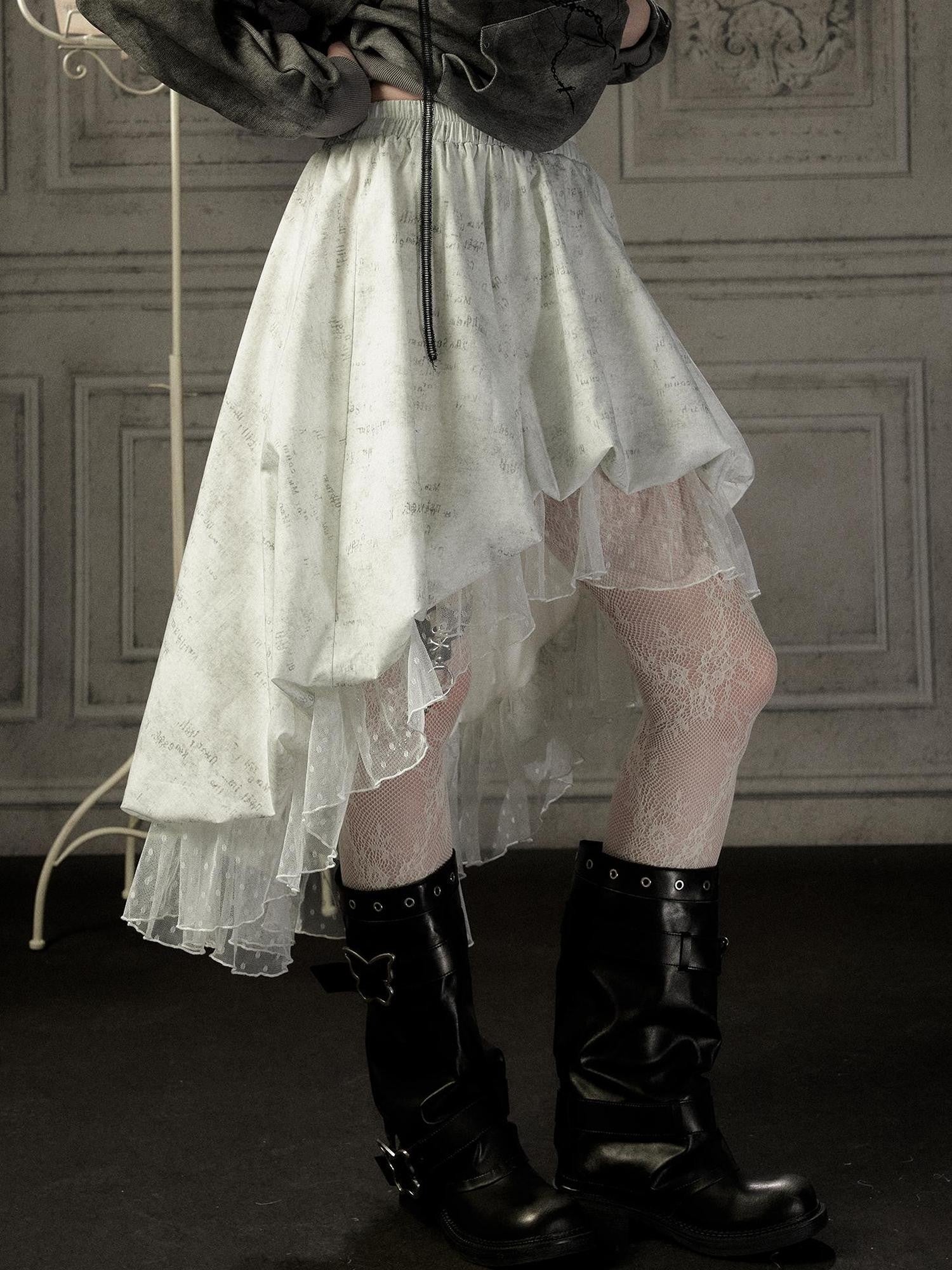 ALL iN plan Ivory Lace Irregular Tiered Smocked Waist Women&