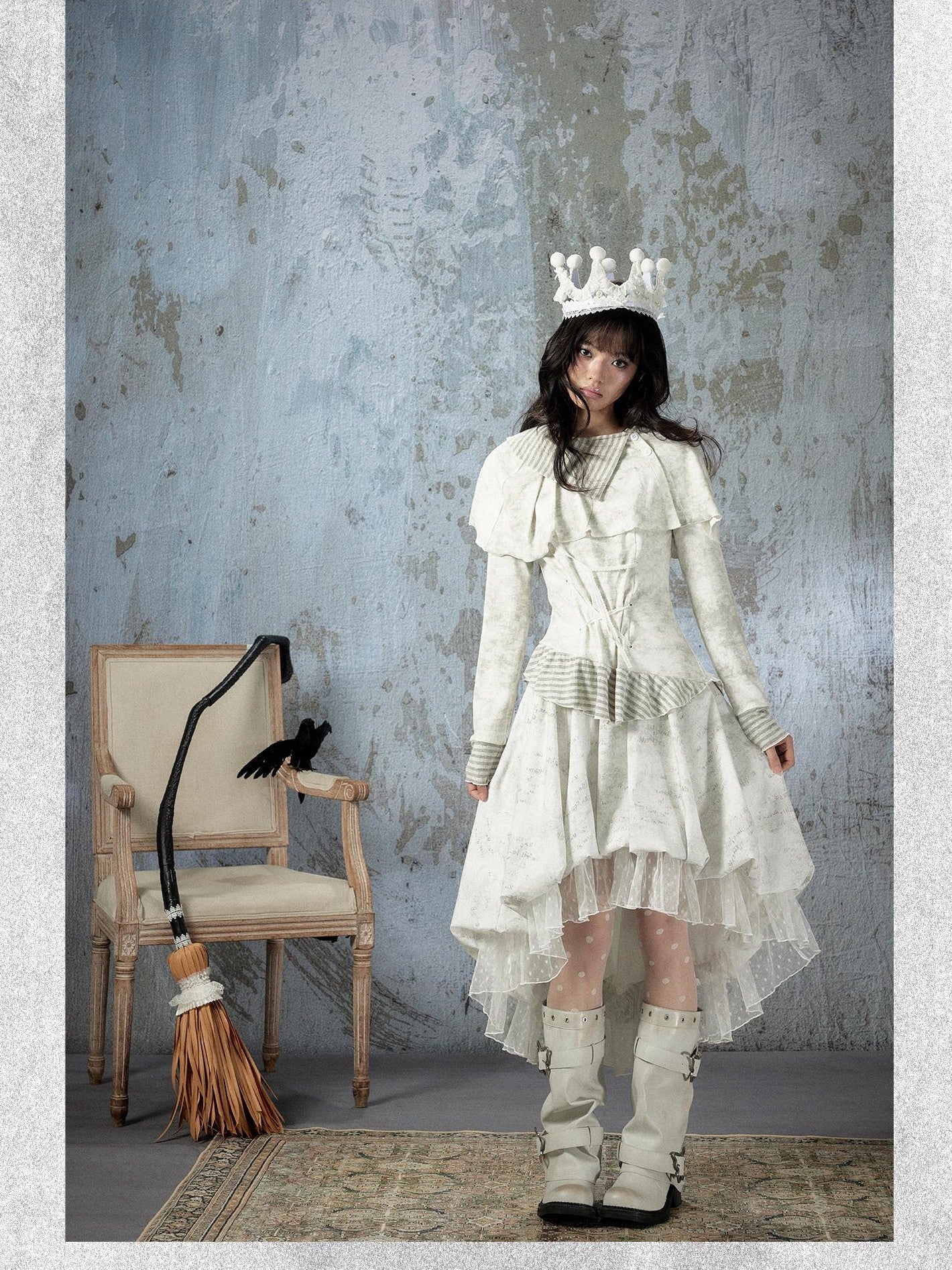 ALL iN plan Ivory Lace Irregular Tiered Smocked Waist Women&