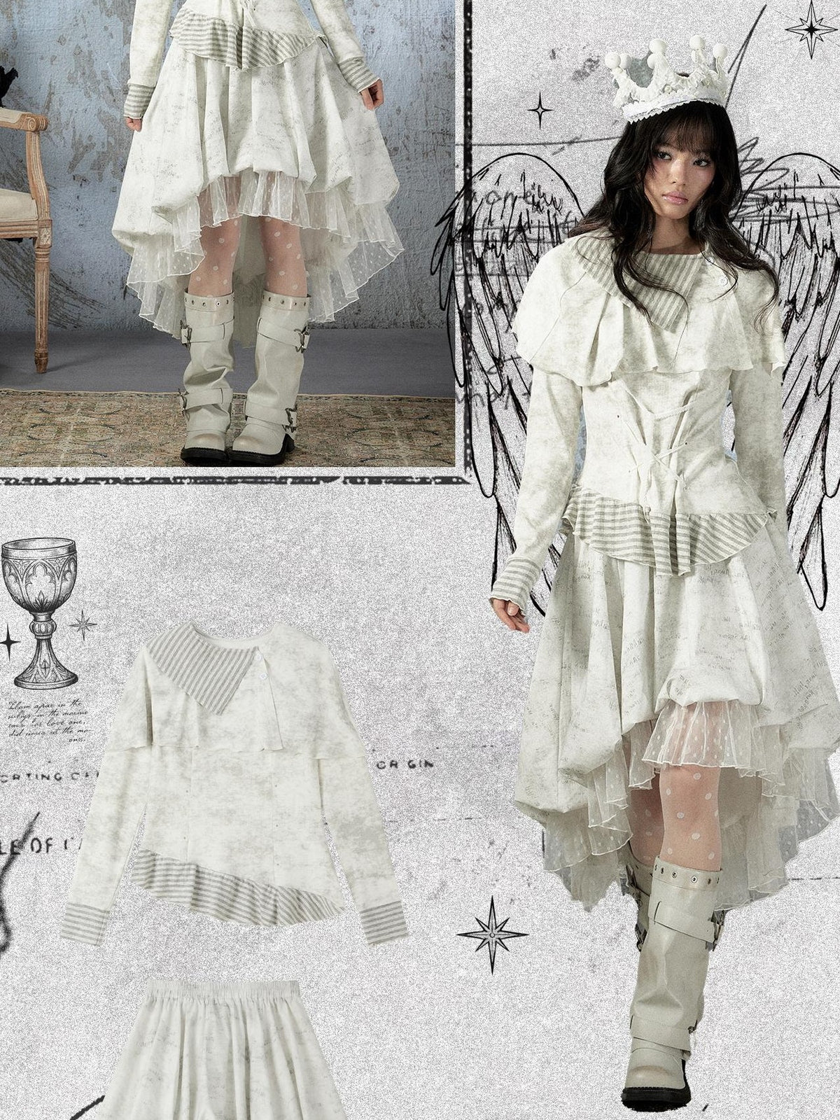 ALL iN plan Ivory Lace Irregular Tiered Smocked Waist Women&