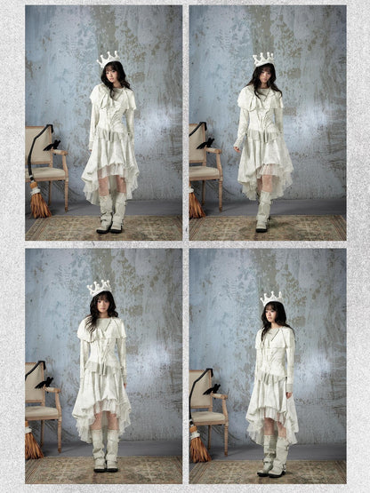 ALL iN plan Ivory Lace Irregular Tiered Smocked Waist Women&