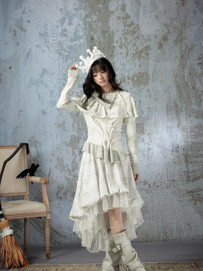 ALL iN plan Ivory Lace Irregular Tiered Smocked Waist Women&