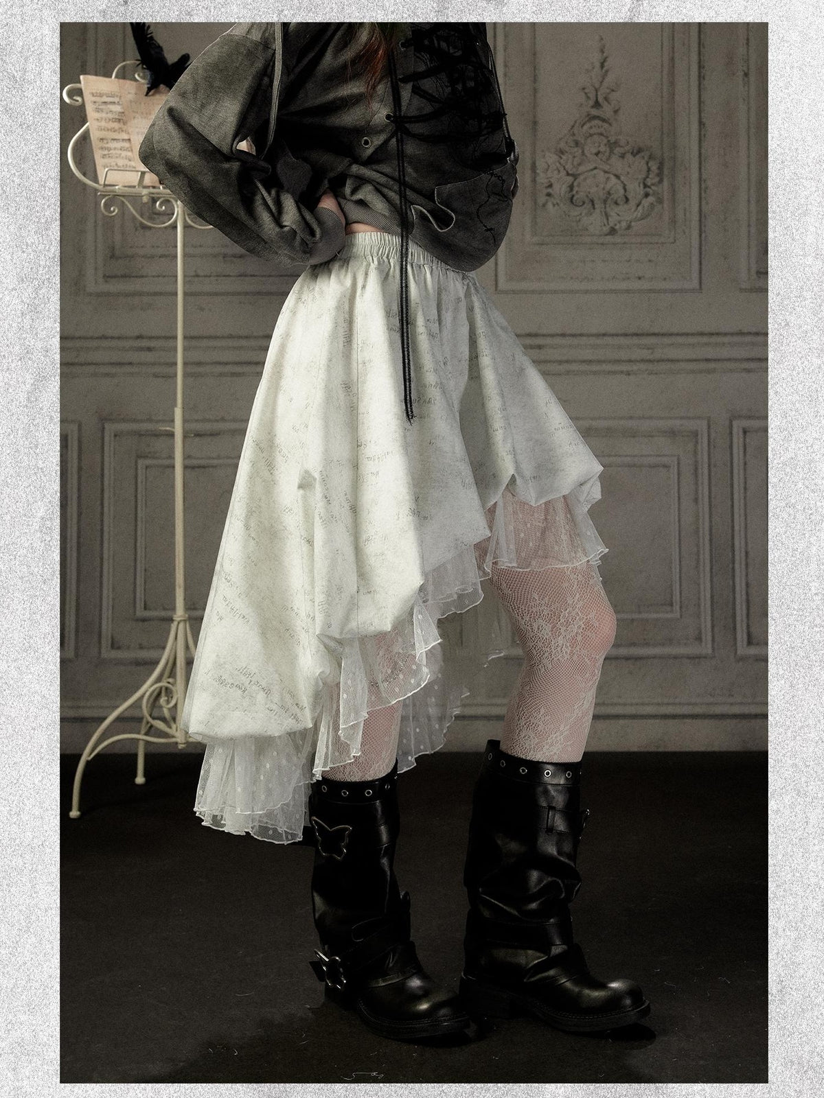ALL iN plan Ivory Lace Irregular Tiered Smocked Waist Women&