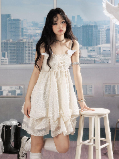 ALL iN plan Ivory Lace Panel Shirred Ruching Women&