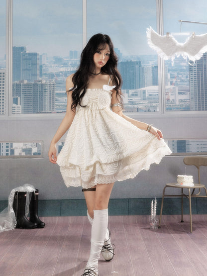 ALL iN plan Ivory Lace Panel Shirred Ruching Women&