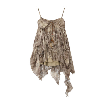ALL_iN_plan_Khaki_Irregular_Print_V-neck_Waist_Cinching_Women&
