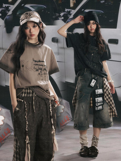 ALL iN plan Khaki Loose Crewneck Bow Letter Print Women&