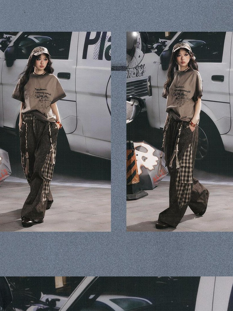 ALL iN plan Khaki Loose Crewneck Bow Letter Print Women&