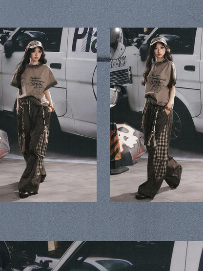 ALL iN plan Khaki Loose Crewneck Bow Letter Print Women&
