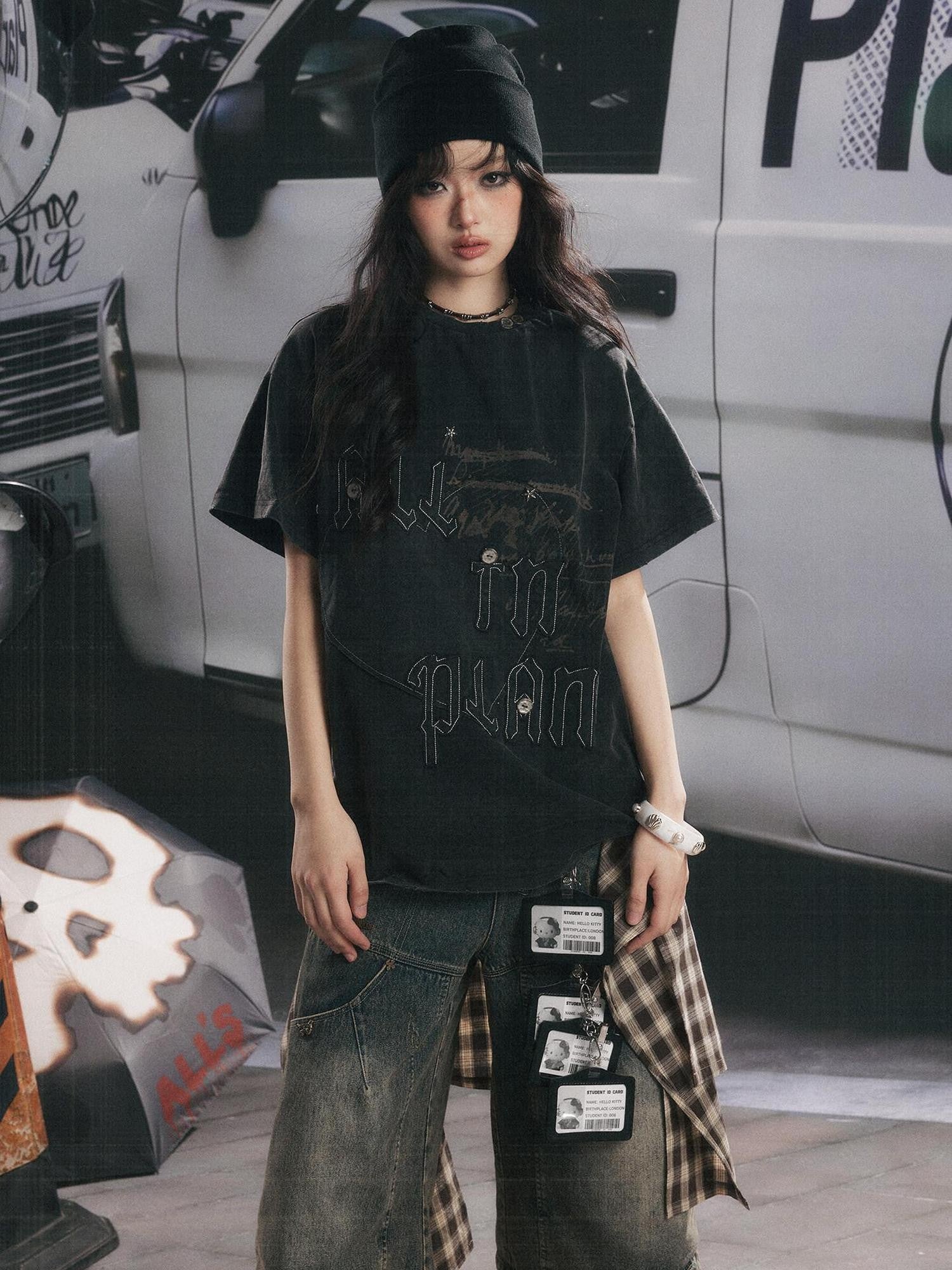 ALL iN plan Khaki Loose Crewneck Bow Letter Print Women&
