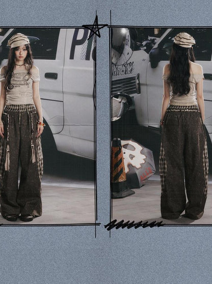 ALL iN plan Khaki One Shoulder Halter Letter Print Women&
