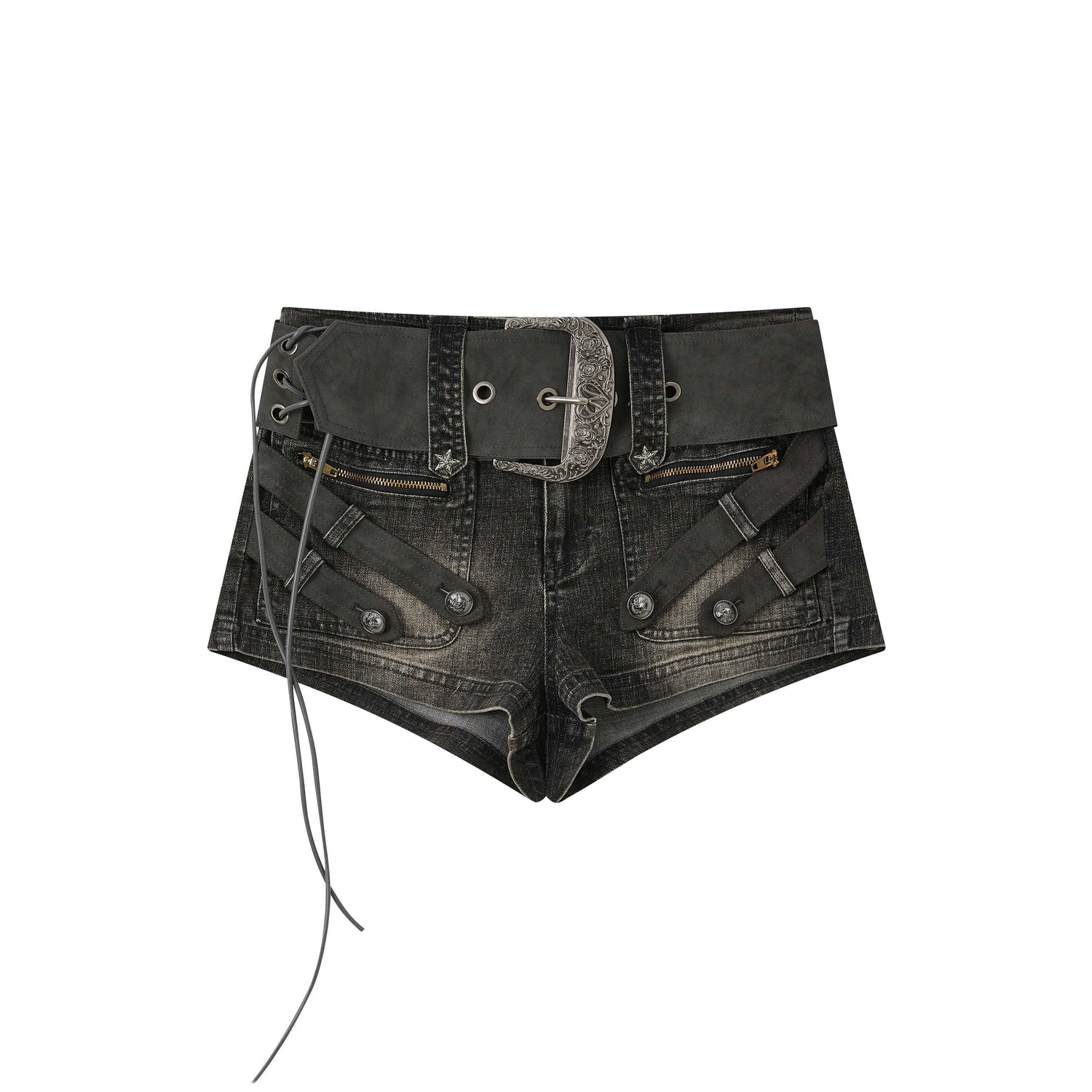 ALL_iN_plan_Khaki_Ultra_Short_Low_Waist_Buckle_Pocket_Women&