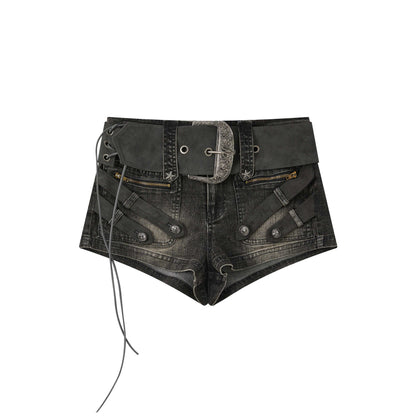 ALL_iN_plan_Khaki_Ultra_Short_Low_Waist_Buckle_Pocket_Women&