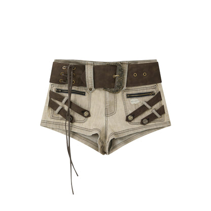 ALL_iN_plan_Khaki_Ultra_Short_Low_Waist_Buckle_Pocket_Women&