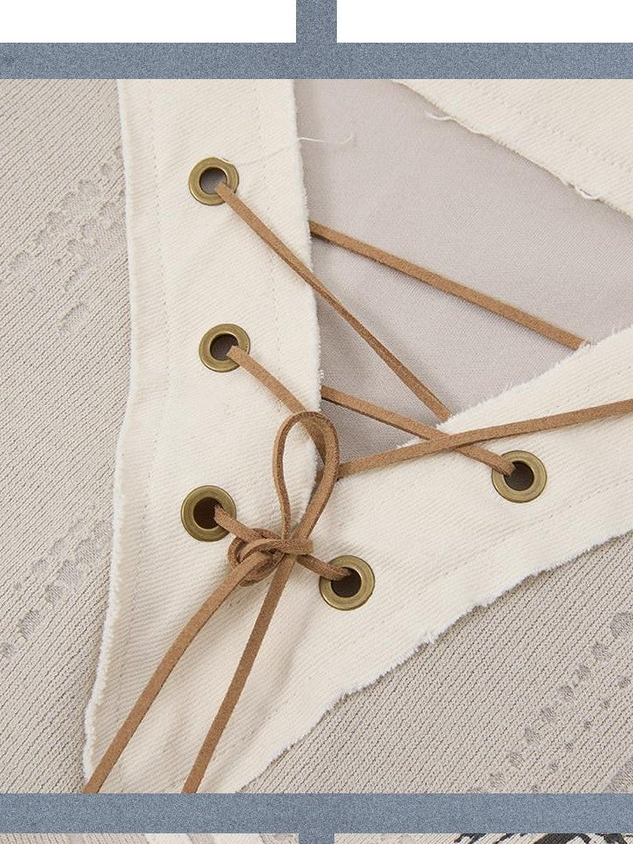 ALL iN plan Khaki V-neck Drawstring Letter Print Women&