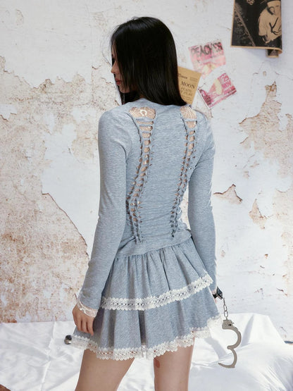 Lace Back Slimming Top With Detachable Layer