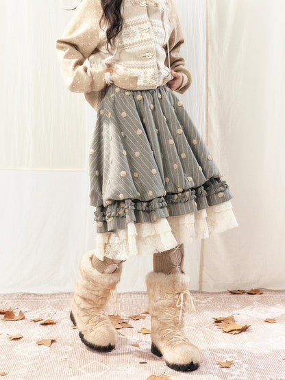 ALL iN plan Lace Patchwork Striped Dot Pleated Women&