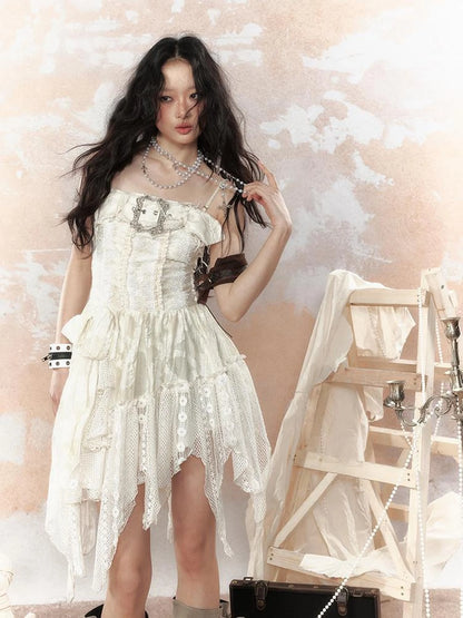 Lace Trimmed Asymmetrical Bustier Dress