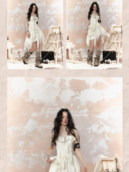 Lace Trimmed Asymmetrical Bustier Dress