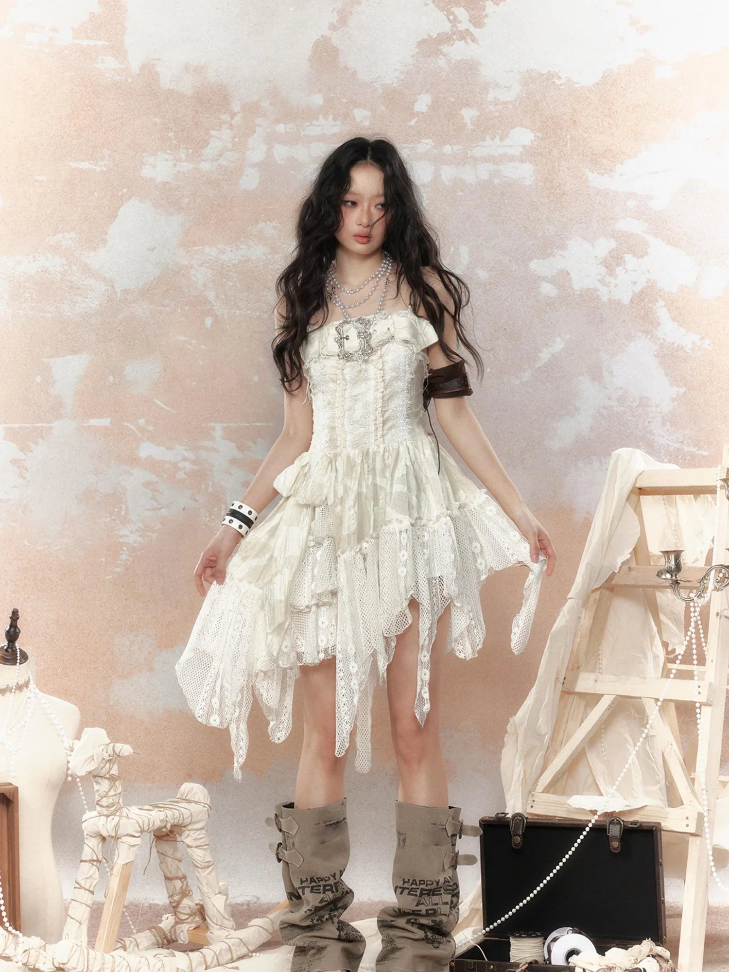 Lace Trimmed Asymmetrical Bustier Dress