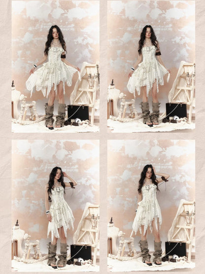 Lace Trimmed Asymmetrical Bustier Dress