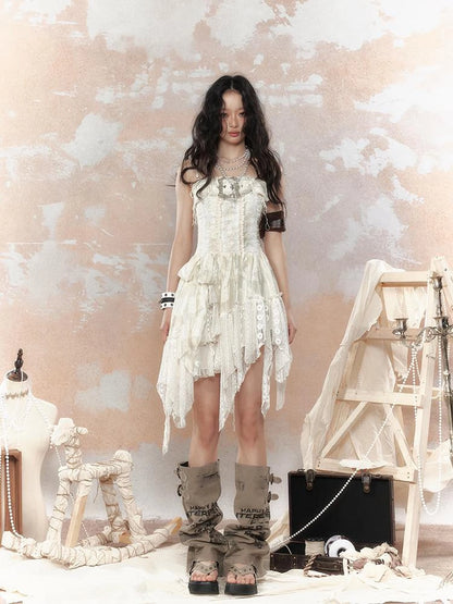 Lace Trimmed Asymmetrical Bustier Dress