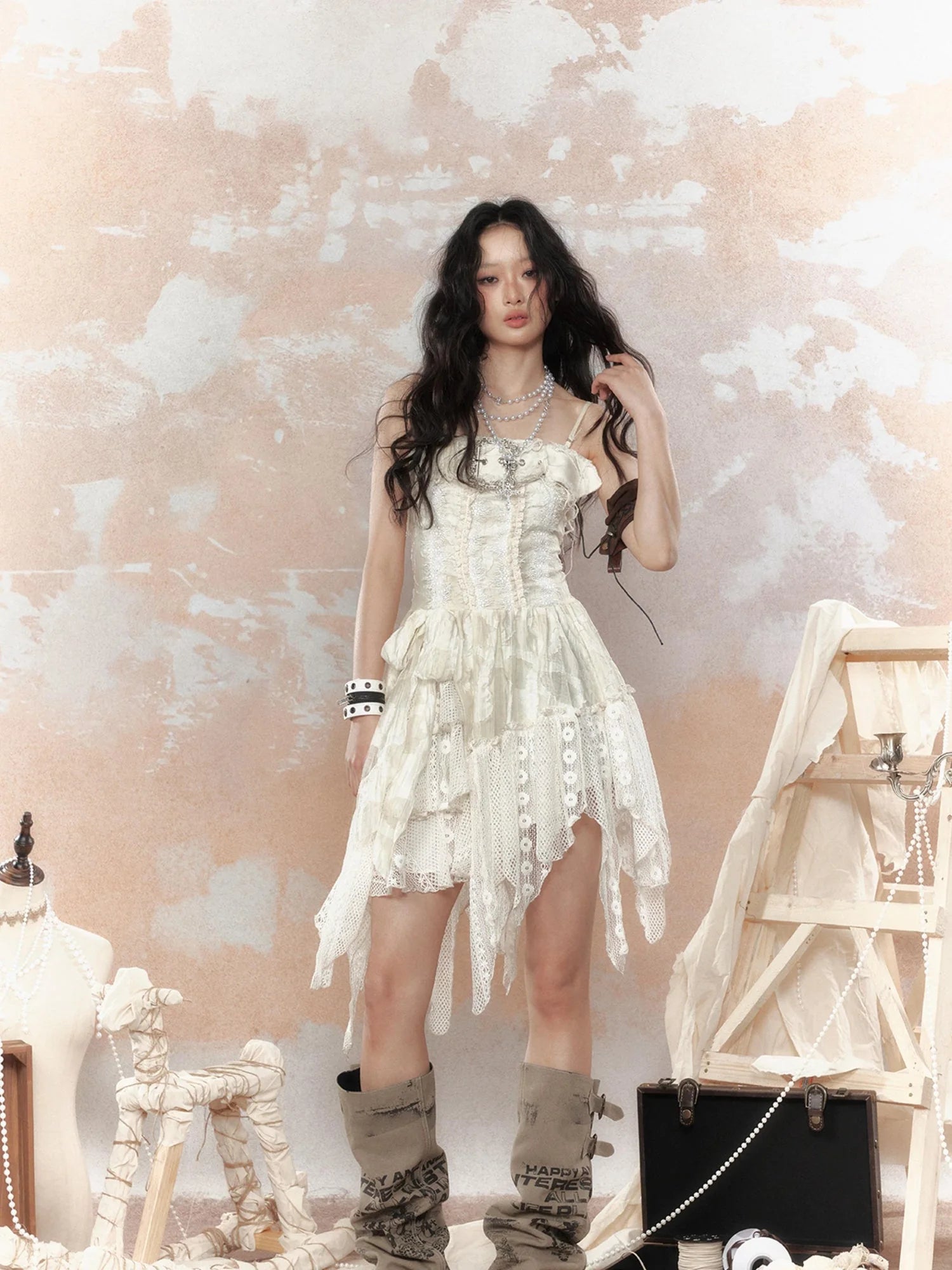 Lace Trimmed Asymmetrical Bustier Dress