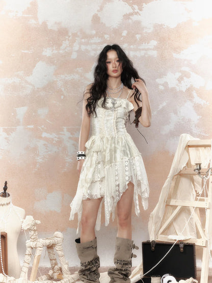 Lace Trimmed Asymmetrical Bustier Dress