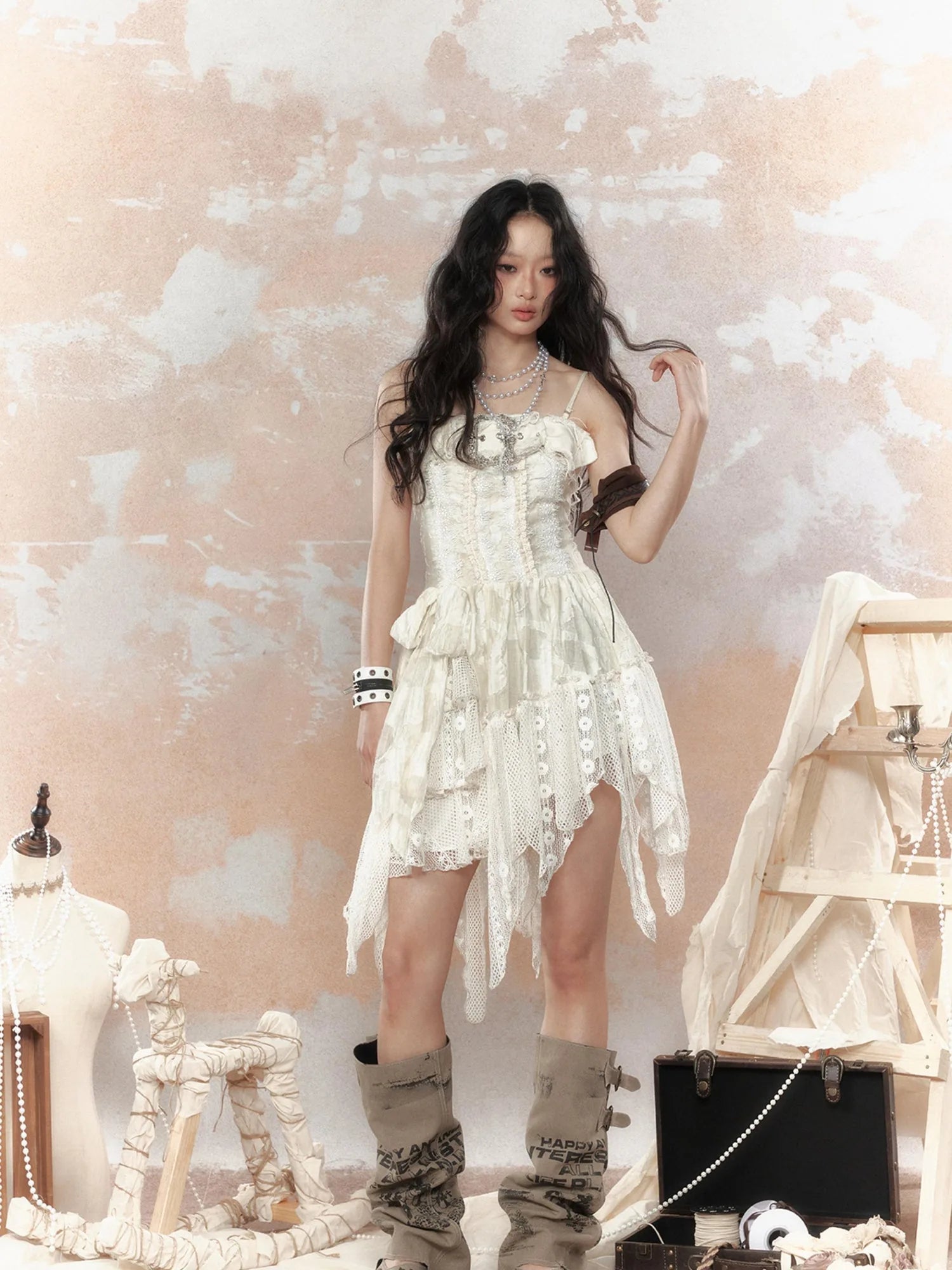 Lace Trimmed Asymmetrical Bustier Dress