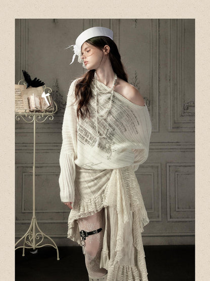 ALL iN plan Letter Print Batwing Sleeve Knit Women&