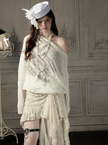 ALL iN plan Letter Print Batwing Sleeve Knit Women&