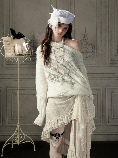 ALL iN plan Letter Print Batwing Sleeve Knit Women&
