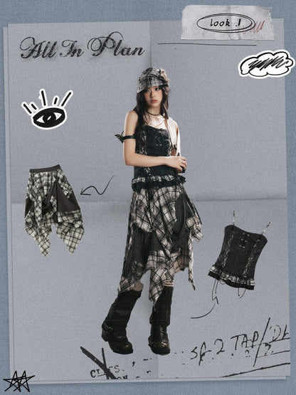 ALL iN plan Light Check Paneled Asymmetric High Waist Women&