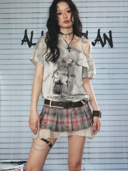 ALL iN plan Light Gray Spliced Print Asymmetric Women&