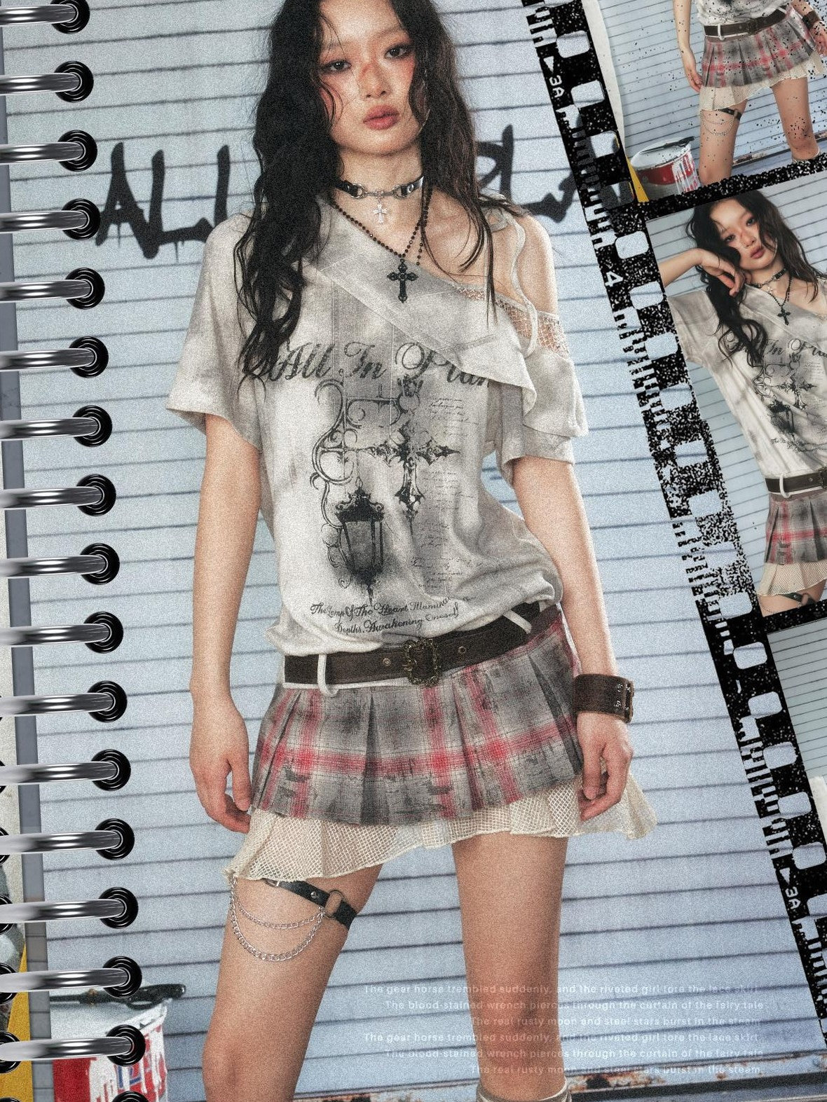ALL iN plan Light Gray Spliced Print Asymmetric Women&