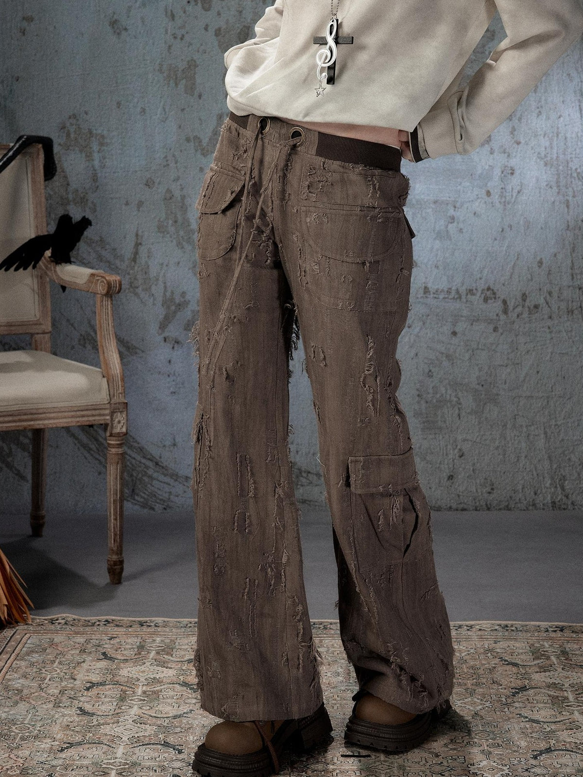 ALL iN plan Light Luxe Ripped Drawstring Mid Rise Women&