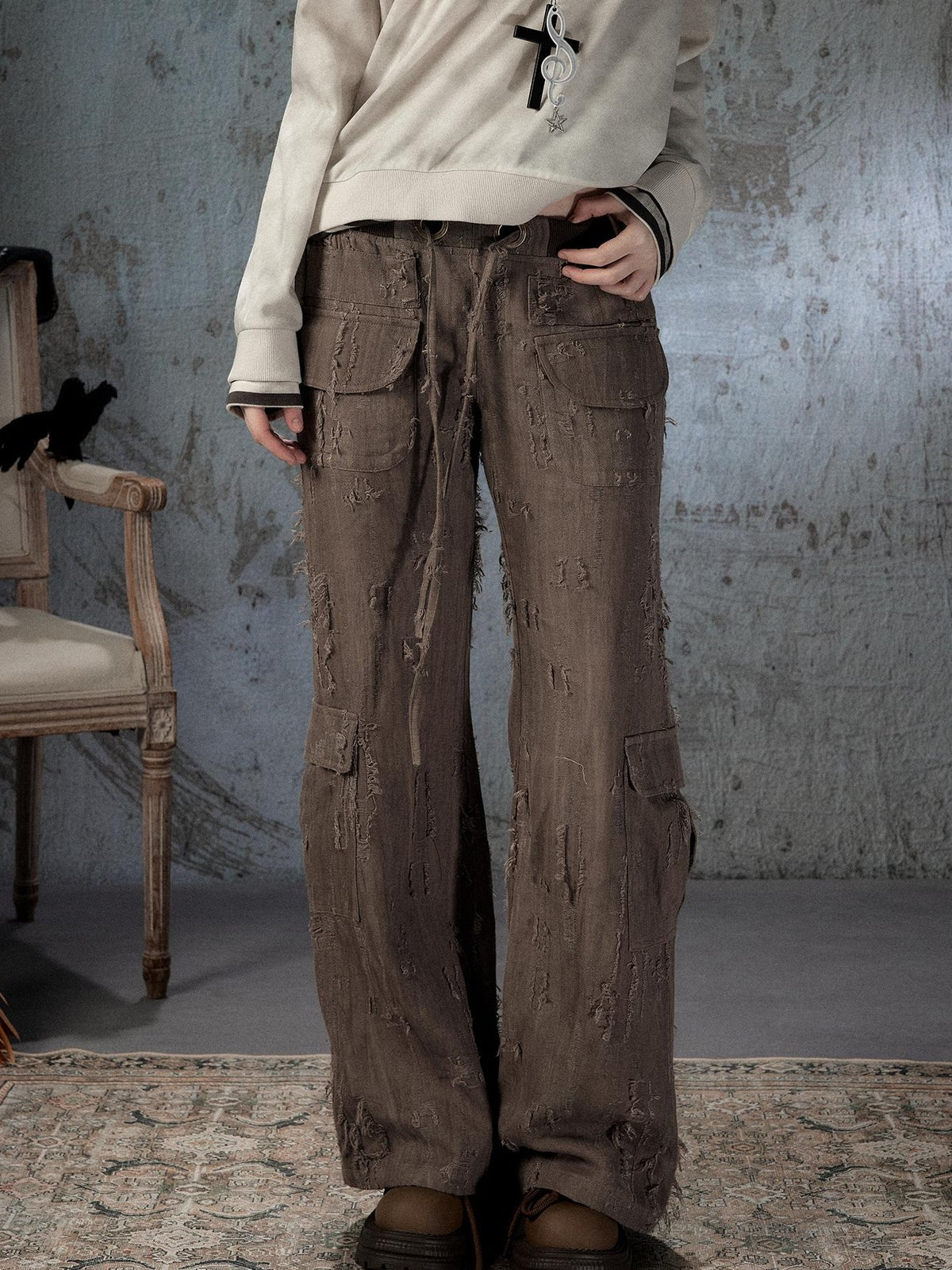 ALL iN plan Light Luxe Ripped Drawstring Mid Rise Women&