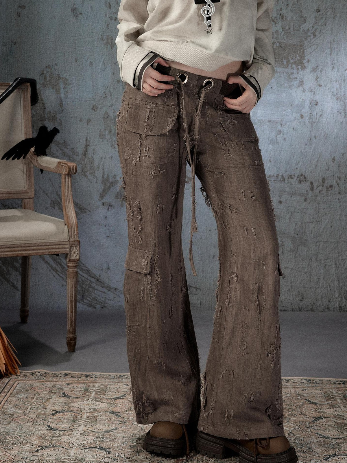 ALL iN plan Light Luxe Ripped Drawstring Mid Rise Women&